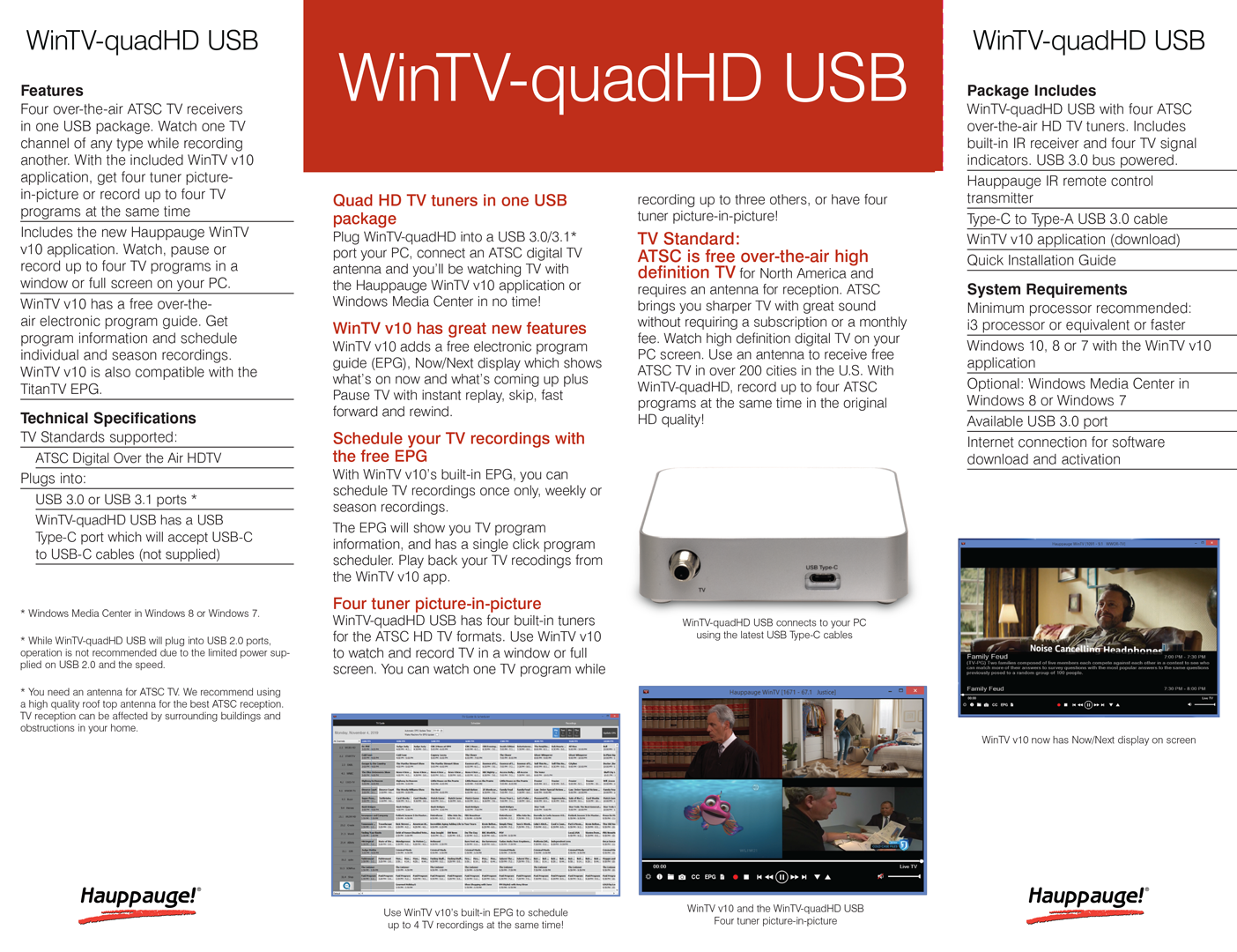 Schwarz/Anthrazit Hauppauge wintv-Quad HD TV Tuner Digital für die TV
