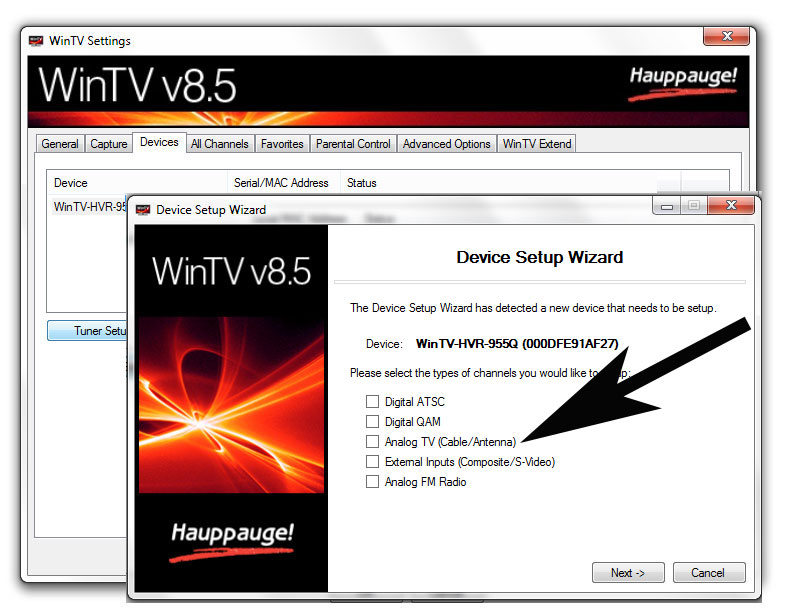 WinTV v10 main menu (context menu) 